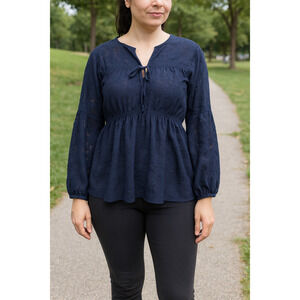 Mason & Belle Joey jacquard Navy long sleeve top Stitch Fix Size Large Office